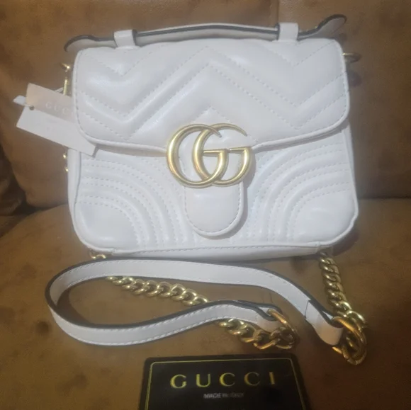 Gucci White GG Marmont Quilted Shoulder Bag - Picture 1 of 14